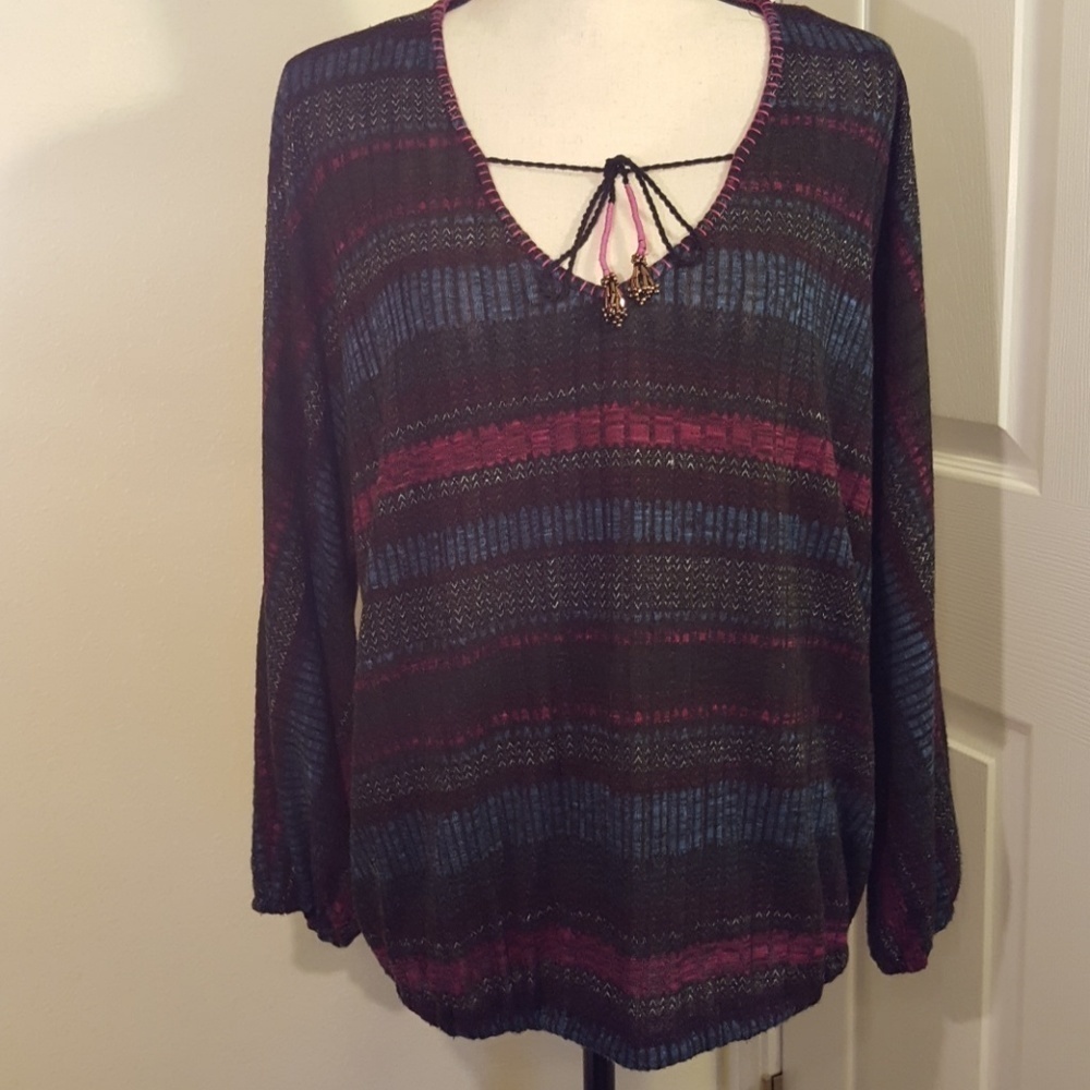 JohnPaulRichard Boho Pink, Blue, Black Top , Size Medium
